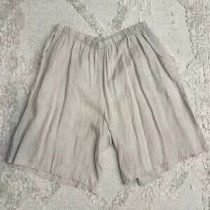 FLAX Pants Oatmeal Tan 100% Linen Longline Shorts Lagenlook size 3X